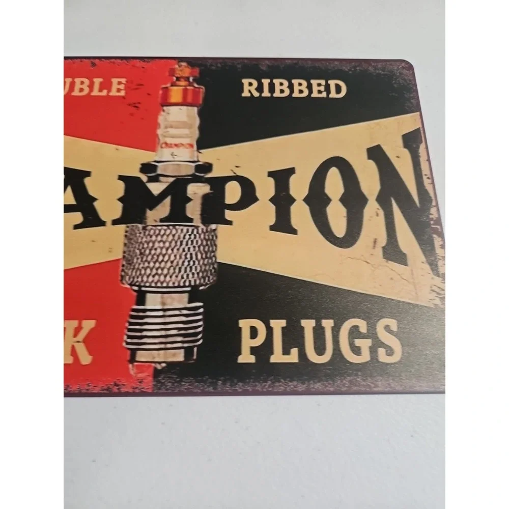 Champion Spark Plugs, Rustic Looking,  8x12, Metal Sign Garage Mechanic